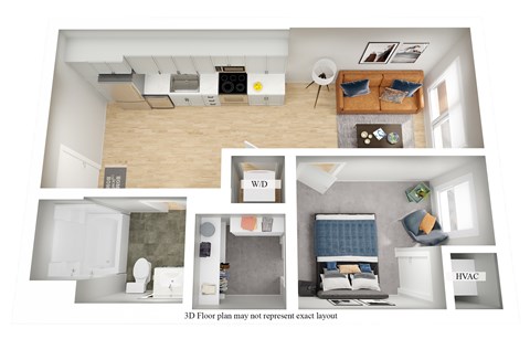Floor plan for 1 bed, 1 bath, 539 sqft